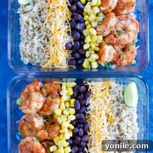 Shrimp Taco Meal Prep in a glass container