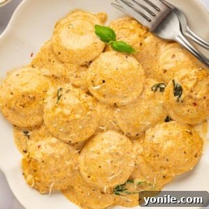 Cheese ravioli pasta on a plate.
