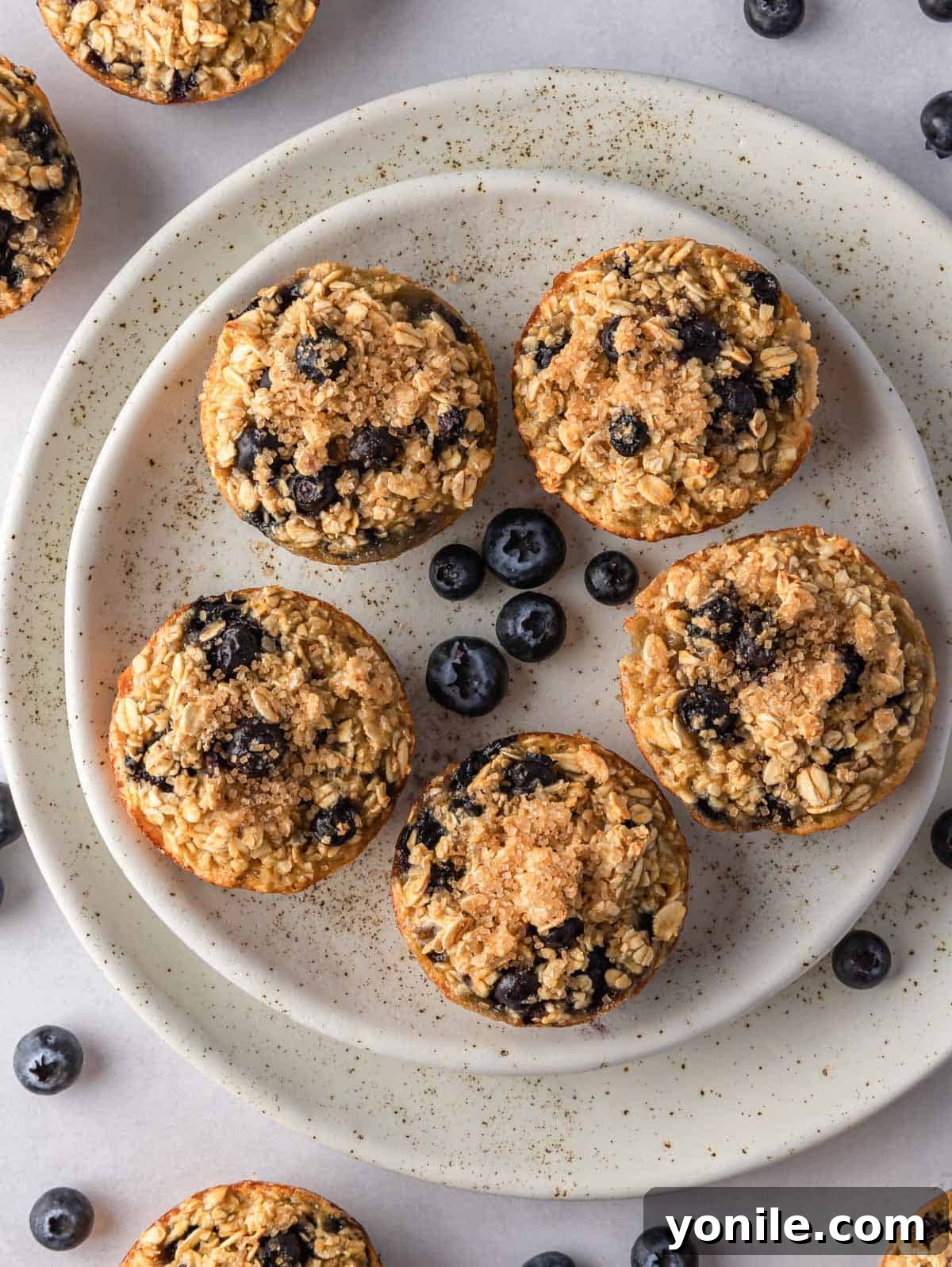 Oatmeal cups with blueberries on a plate, ready to be enjoyed.