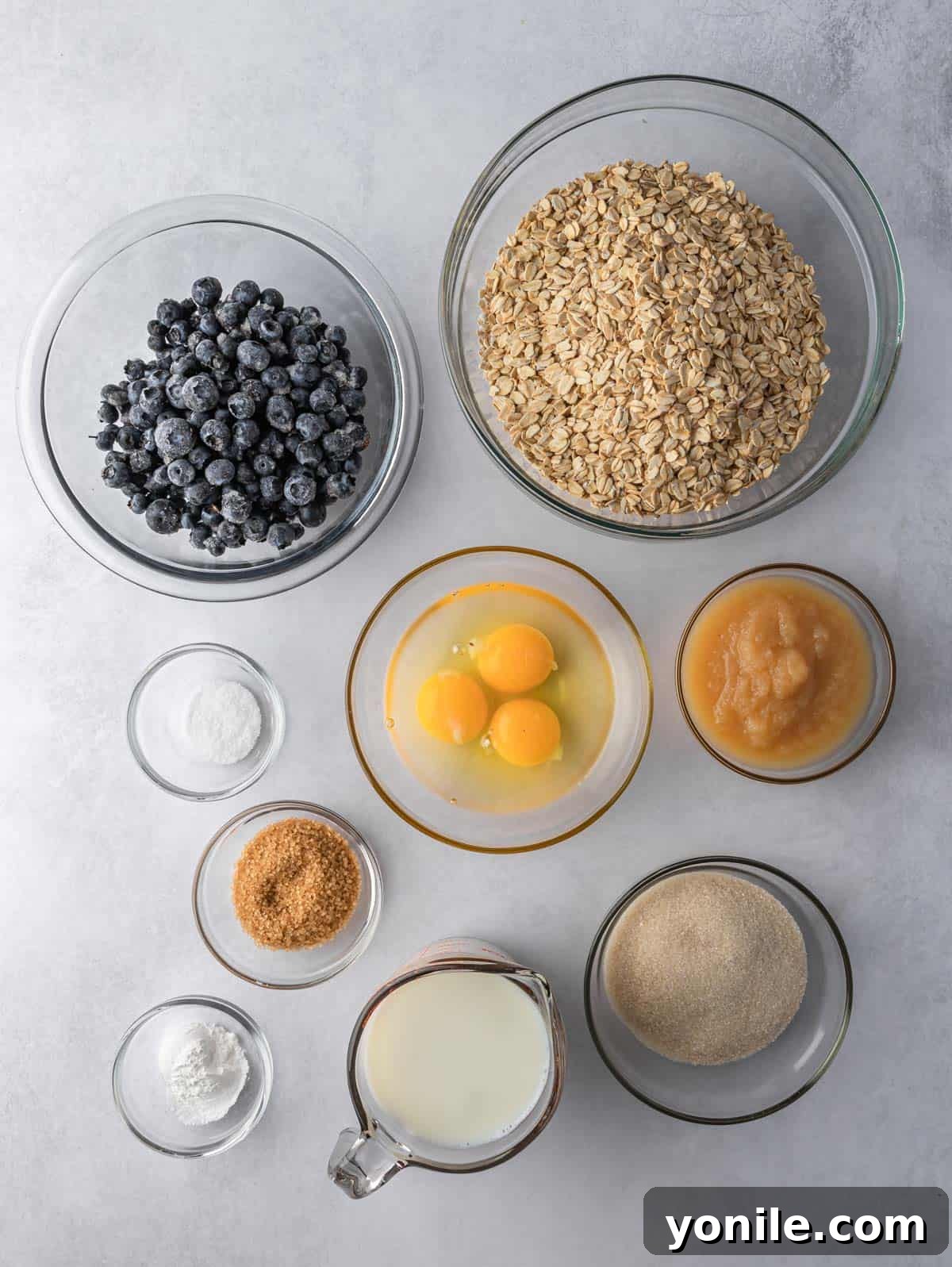 Ingredients needed for delicious blueberry oatmeal cups.