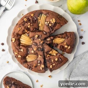Chocolate cake with pears.