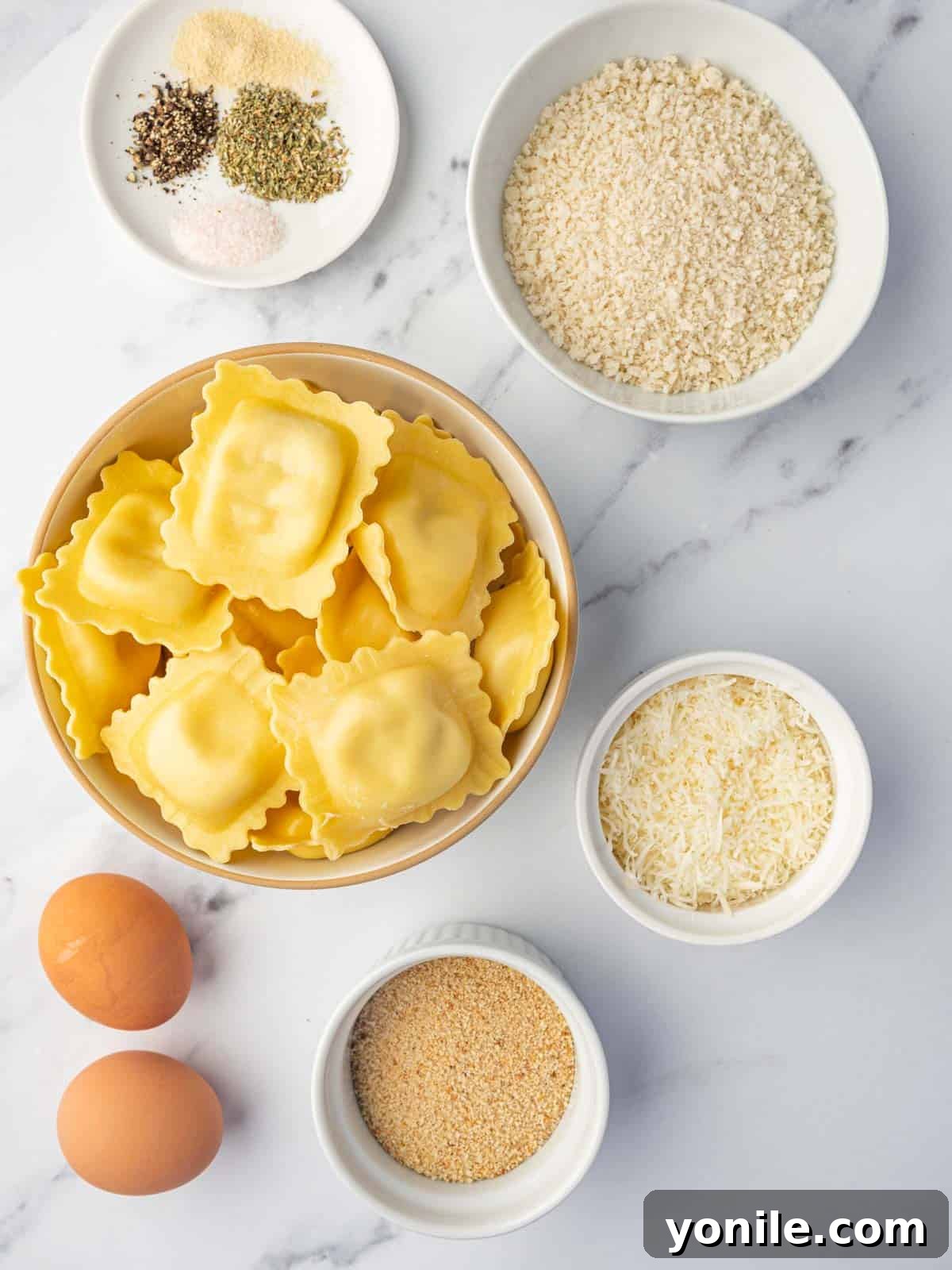 Crispy Air Fryer Ravioli 3 Ingredients needed for air fryer ravioli.