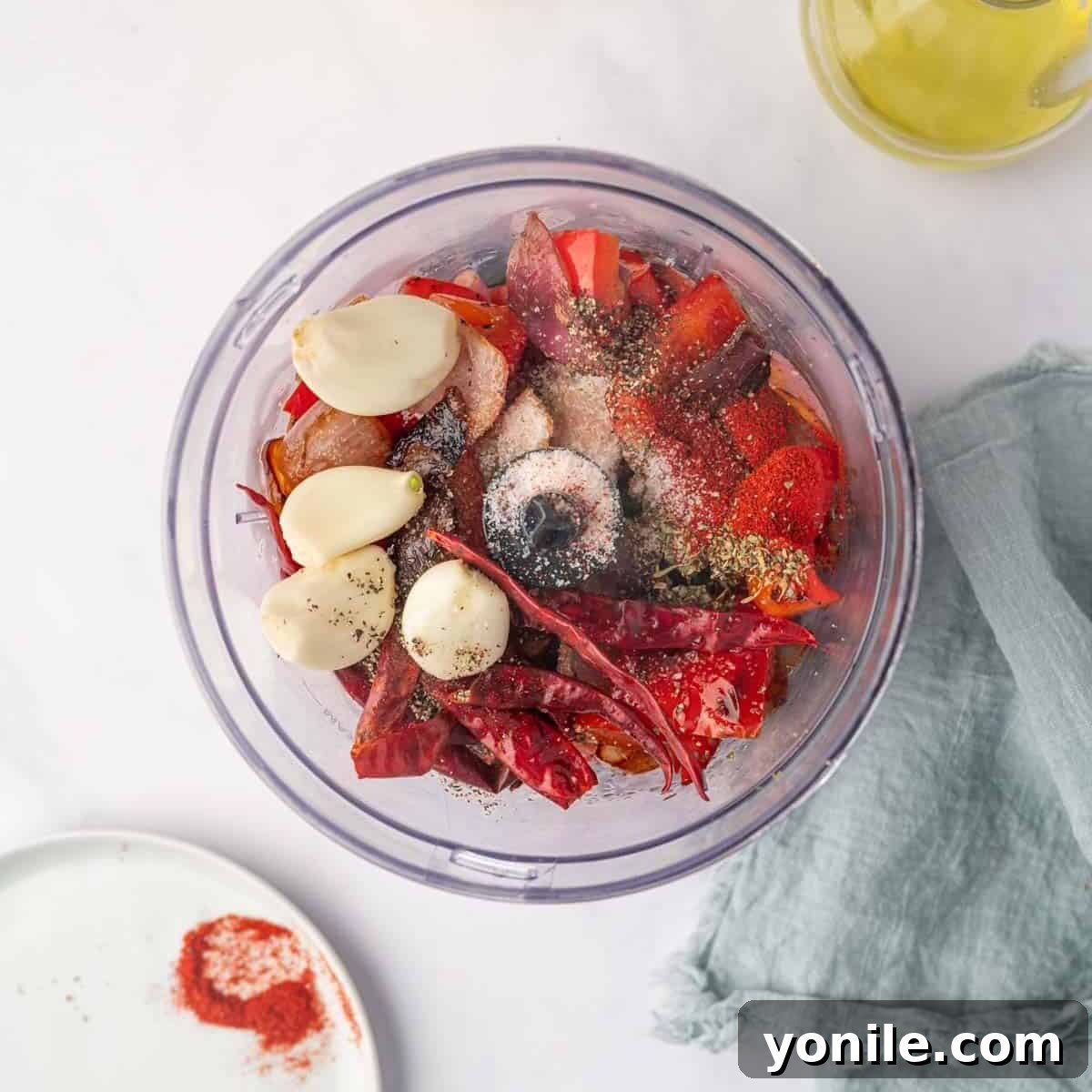 Combine the marinade ingredients in the food processor.