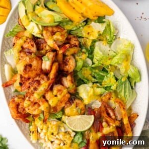 Mango shrimp salad on a platter.