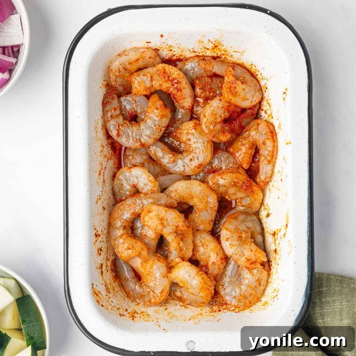 Marinated Shrimp in a pan.
