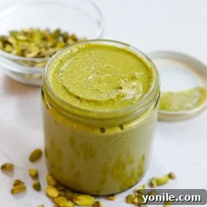 Homemade pistachio cream in a jar.