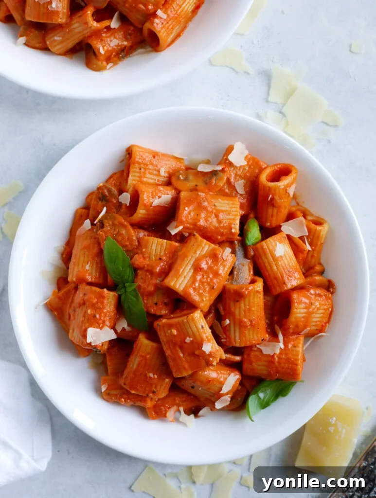 Bowl of Creamy Red Pepper Pasta ready to be served