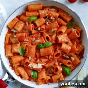 Serving Creamy Red Pepper Rigatoni pasta