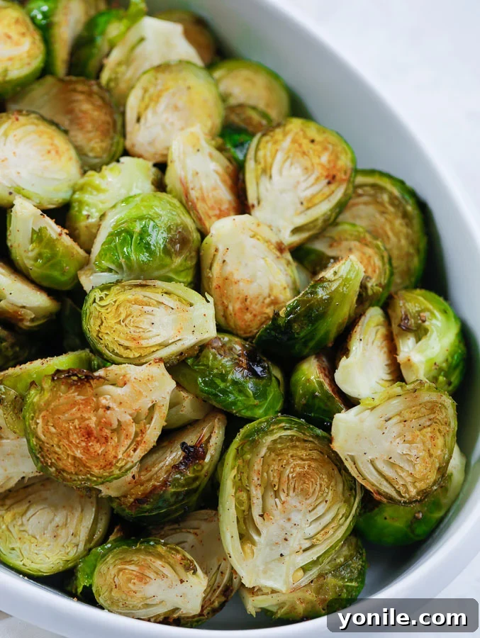 Close-up of oven baked Brussels sprouts on a plate