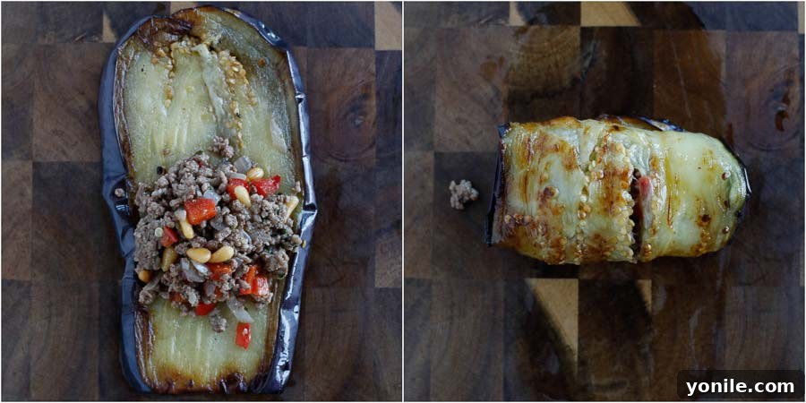 Stuffed Eggplant Ready to Be Rolled