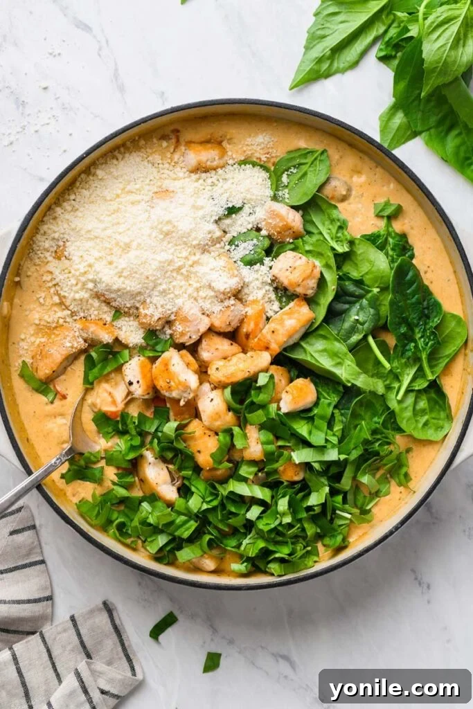 ingredients on creamy chicken tortellini pasta ingredients all placed in a skillet