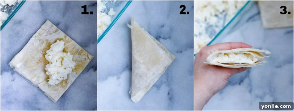 Flaky Lebanese Shaabiyat Pastry 11 how to wrap the shaabiyat pastery. place ashta in the square phyllo dough
