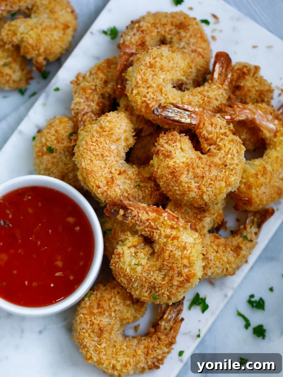 baked coconut shrimp served with a red sauce