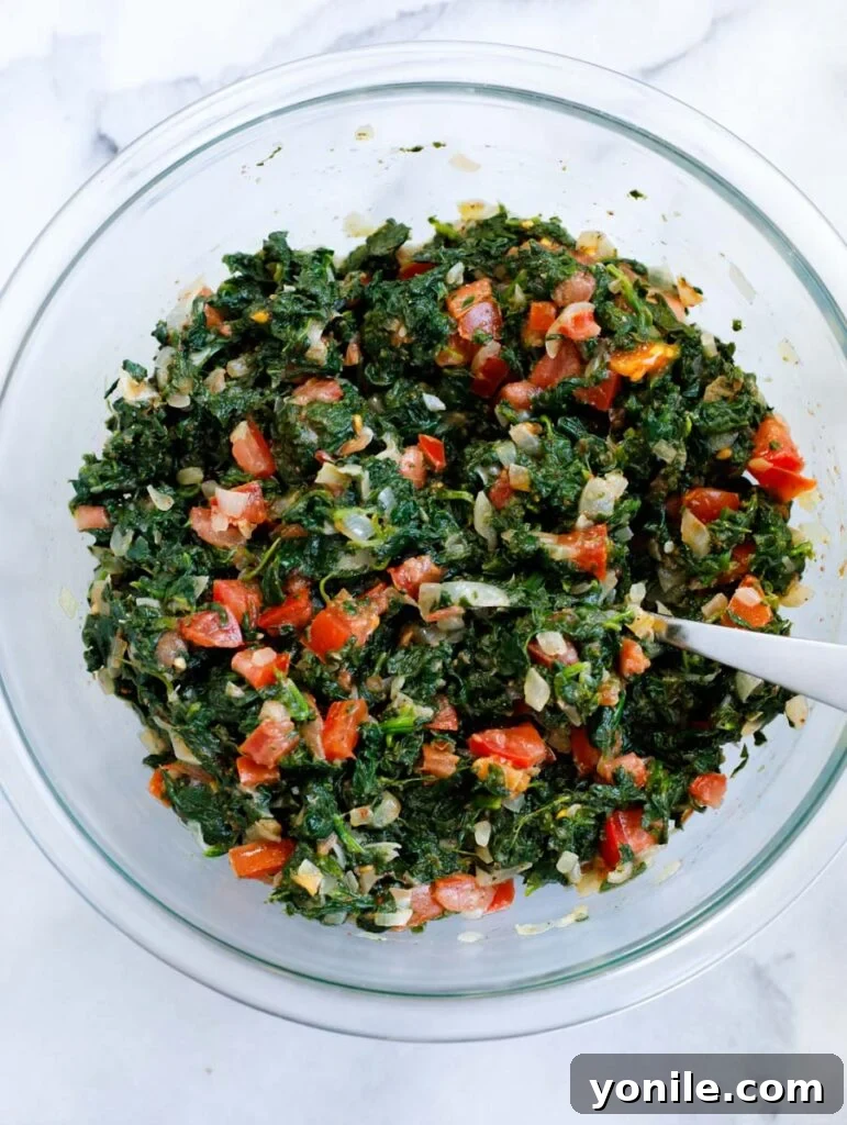Traditional Lebanese Spinach Pies 11 finished spinach pie filling in a bowl