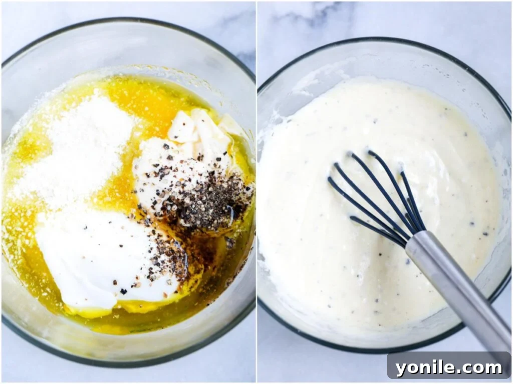 caesar salad dressing in a bowl, ready to be used