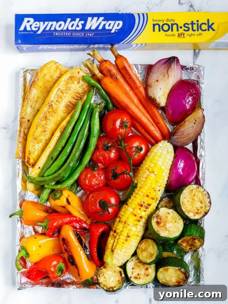 Grilled Garden Goodness 2 Best Grilled Vegetables on a tray, garnished and ready to serve