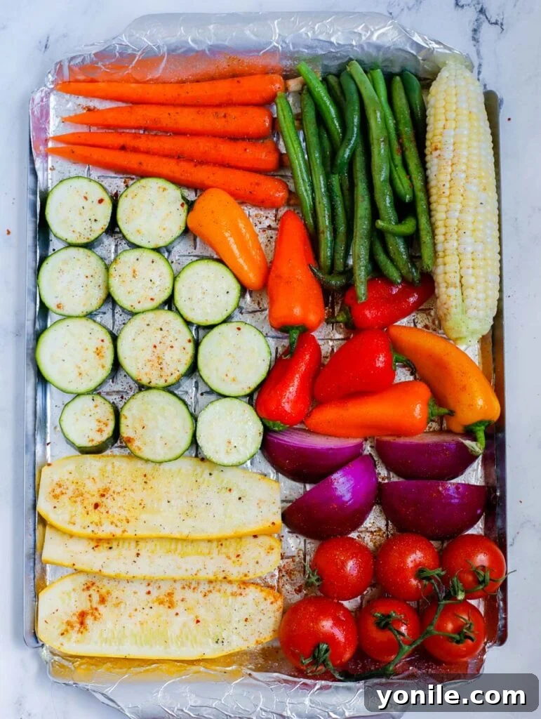 Grilled Garden Goodness 5 Assorted vegetables seasoned and ready for grilling on a tray