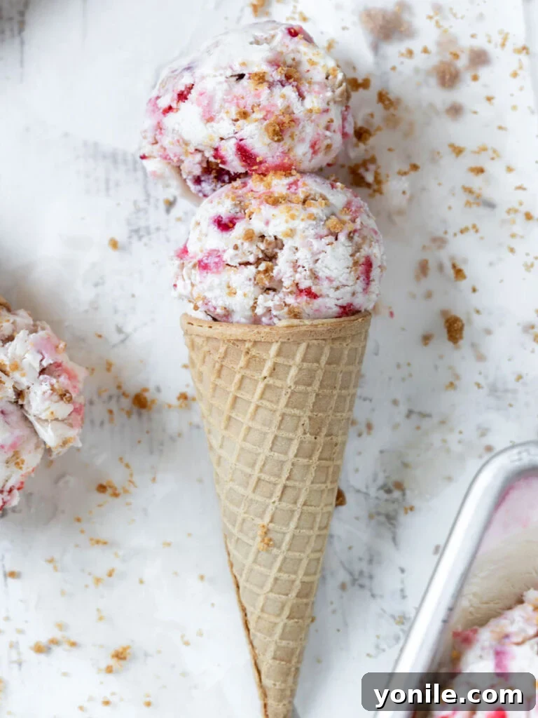 Velvety Strawberry Cheesecake Delight 7 Strawberry Cheesecake Ice Cream in a cone