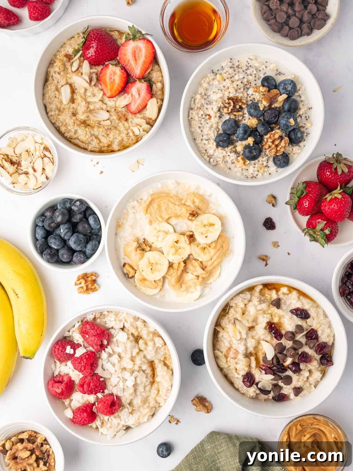 Perfect Oatmeal Every Time 2 Different bowls of oatmeal prepared in different ways.