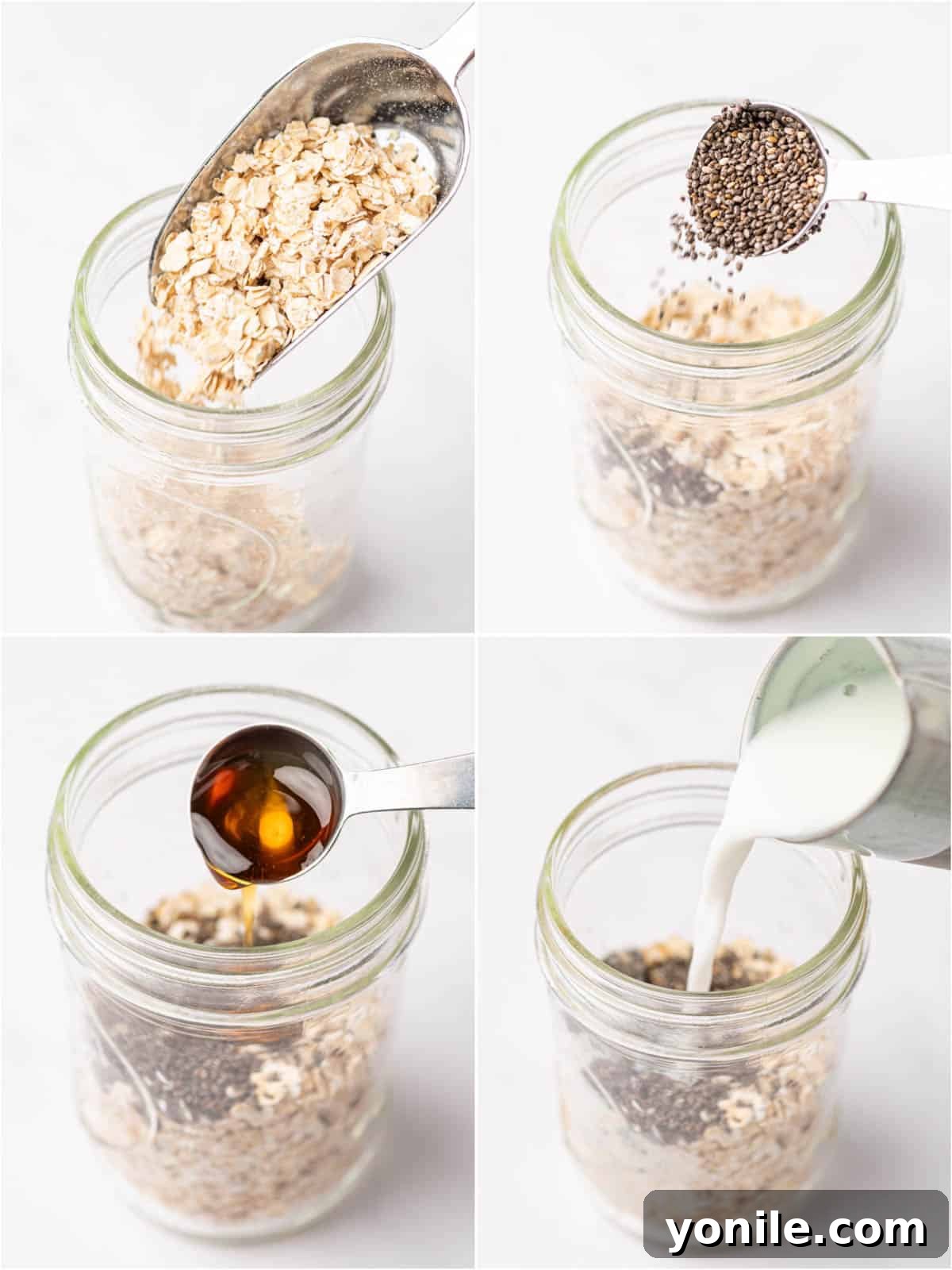 Perfect Oatmeal Every Time 11 Overnight quick oats in a mason jar being prepared.