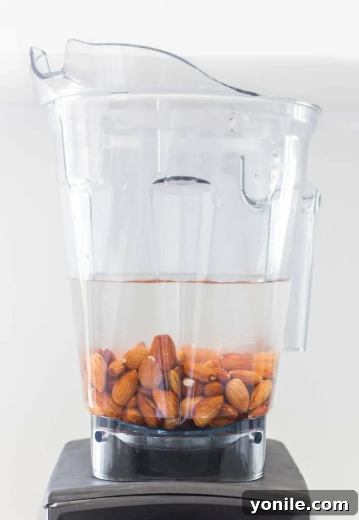 almonds with water in blender to make almond milk