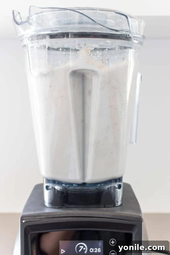 almond milk blending in vitamix, showing creamy texture