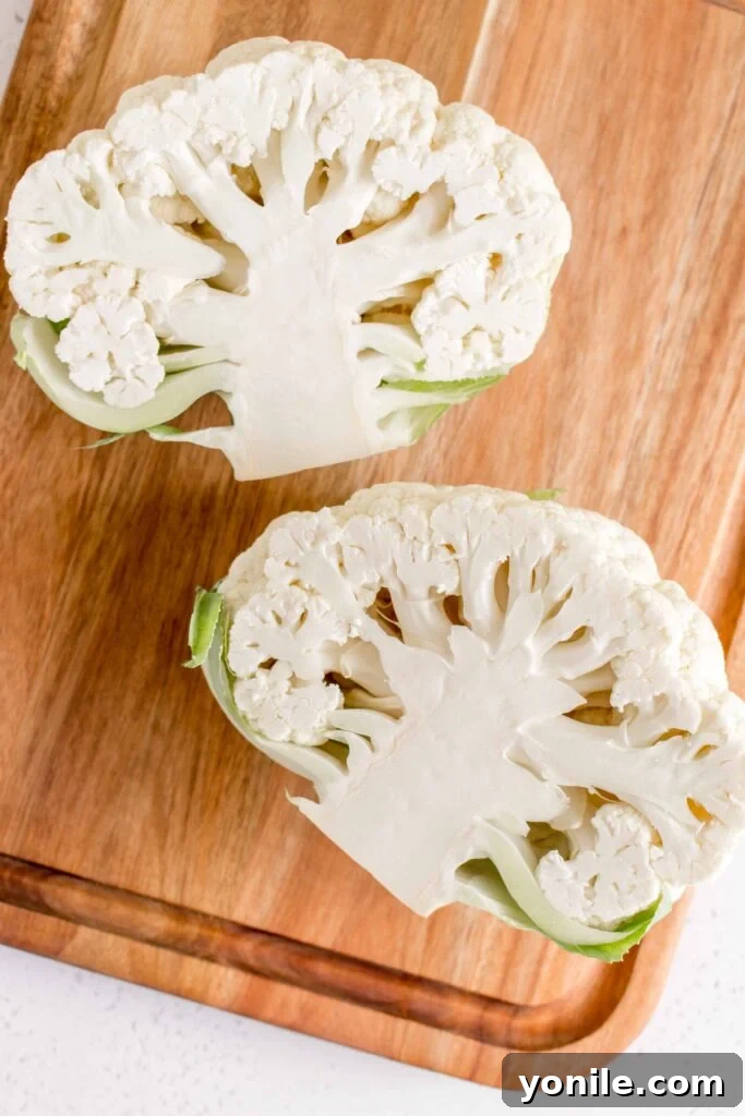 Effortless Cauliflower Prep 4 cauliflower cut in half