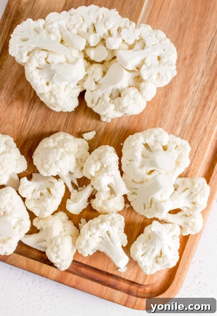 Effortless Cauliflower Prep 6 cauliflower cut into florets