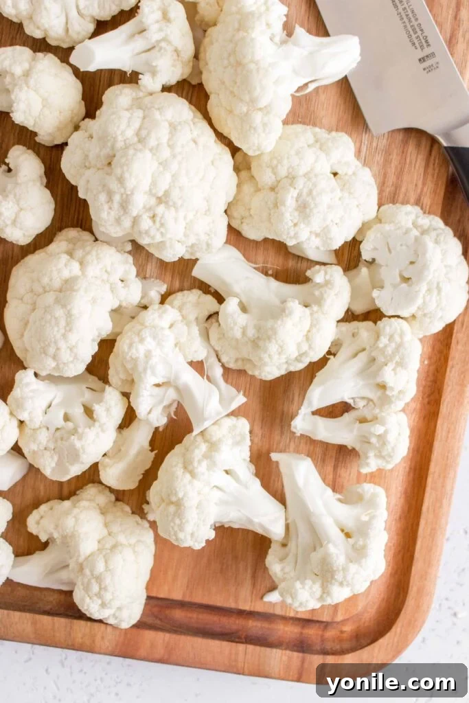 Effortless Cauliflower Prep 7 cauliflower cut into florets
