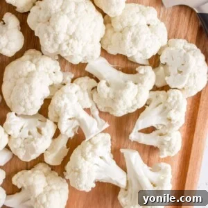 Cauliflower florets on a tray