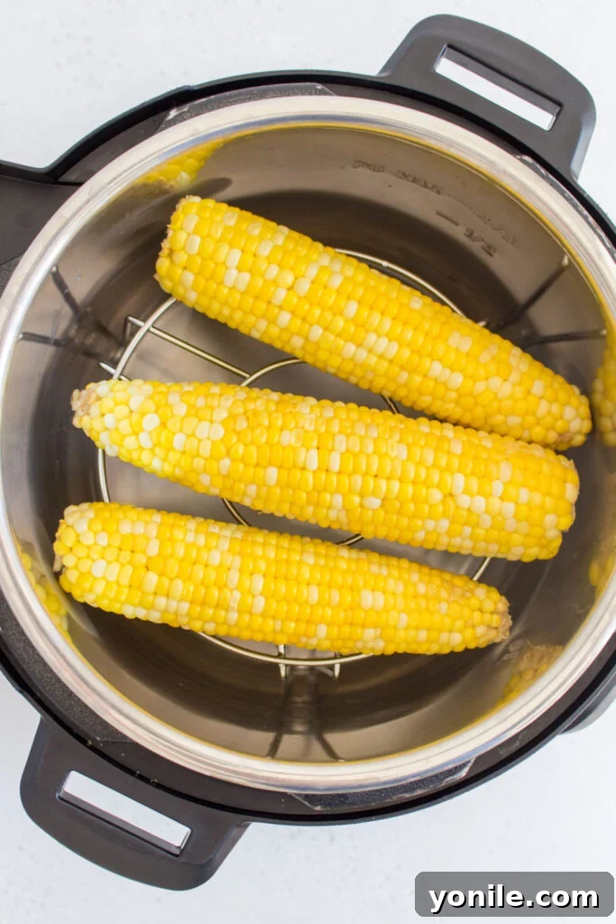 Corn being cooked in an Instant Pot