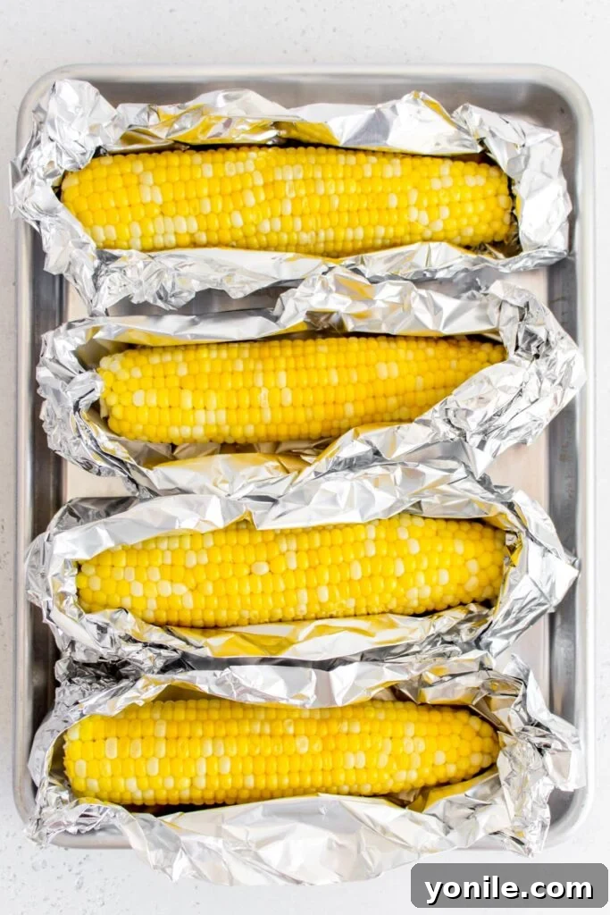 Oven roasted corn on the cob