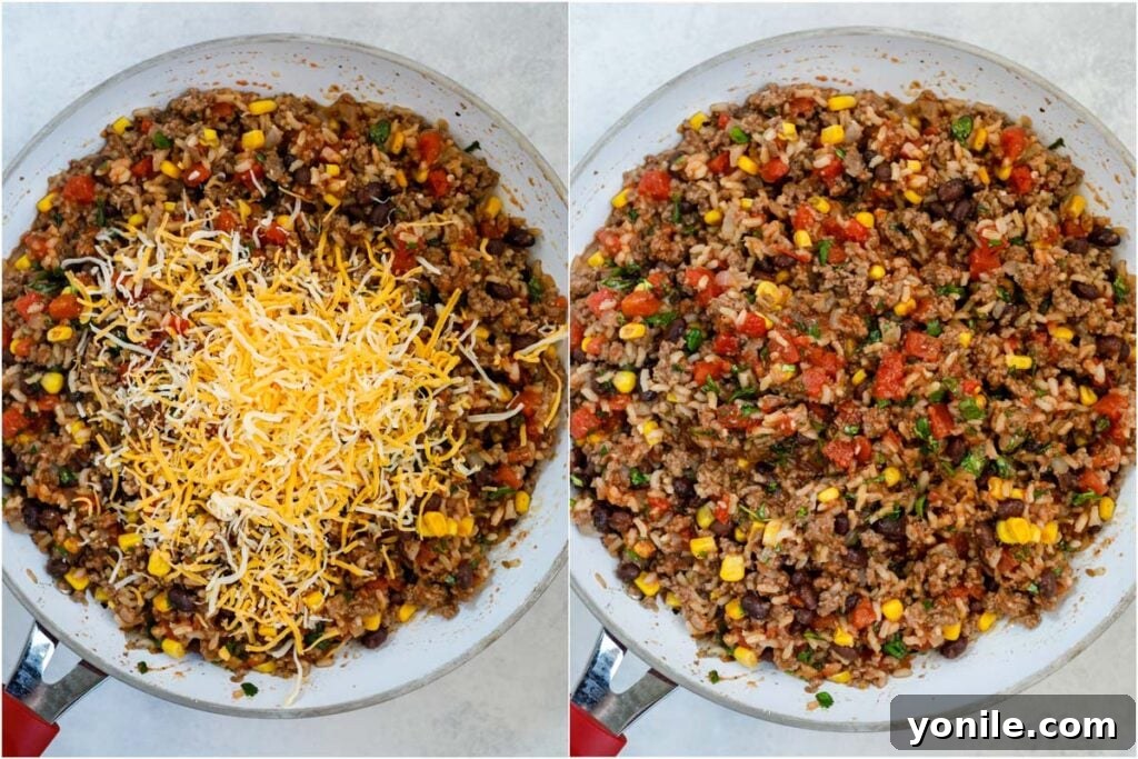 top down shot of ground beef mix in a skillet