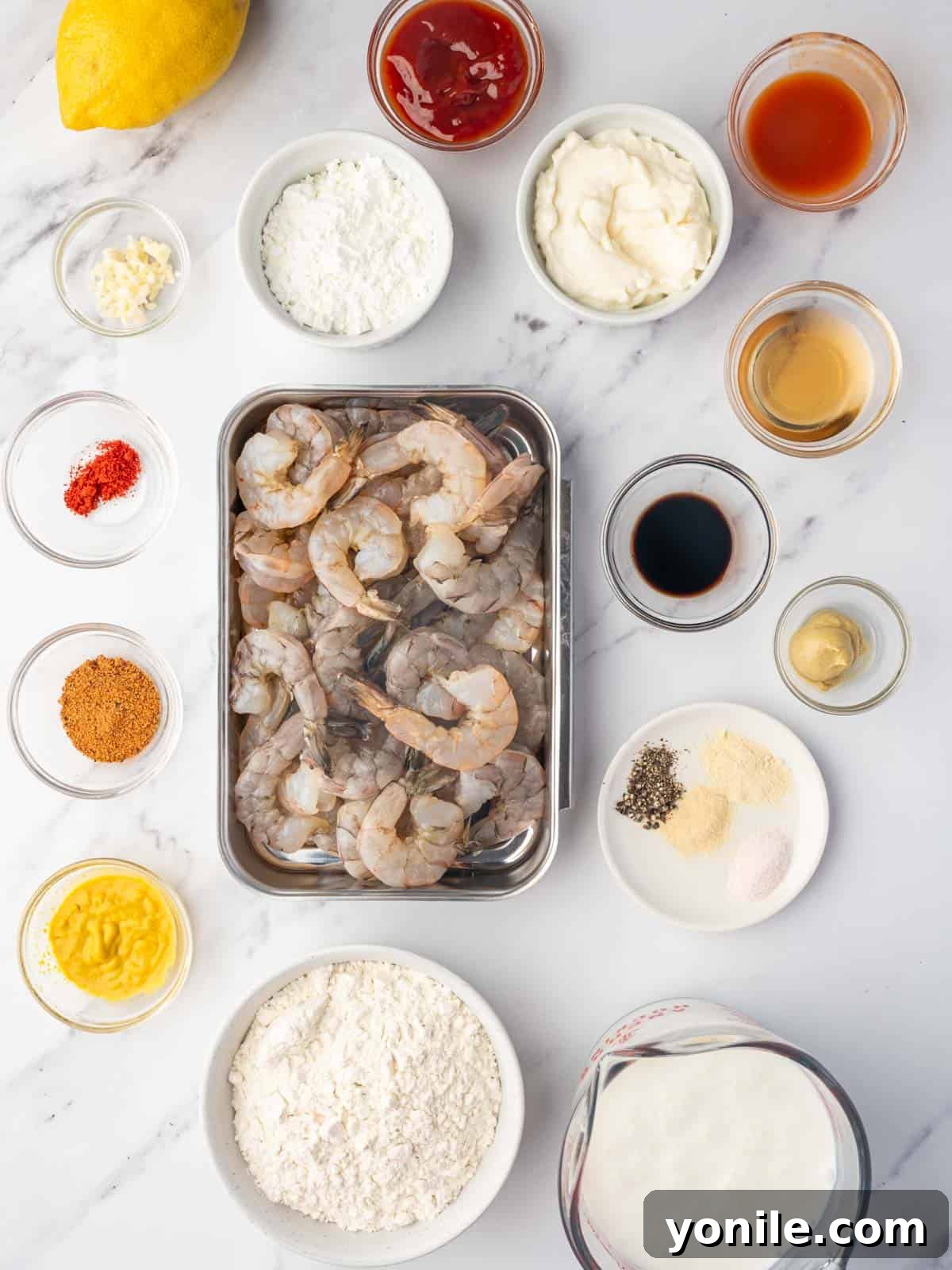 Ingredients needed for cajun fried shrimp.