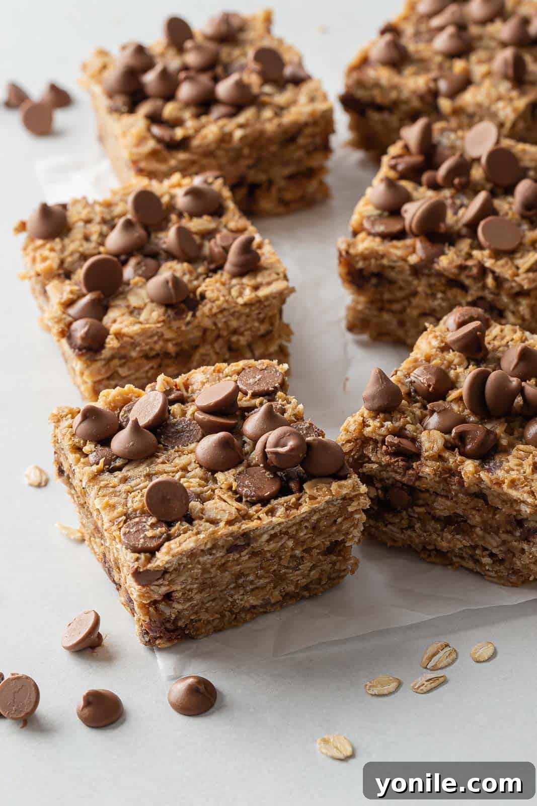 Chewy Chocolate Chip Peanut Butter Oatmeal Bars 2 6 oatmeal bar squares.