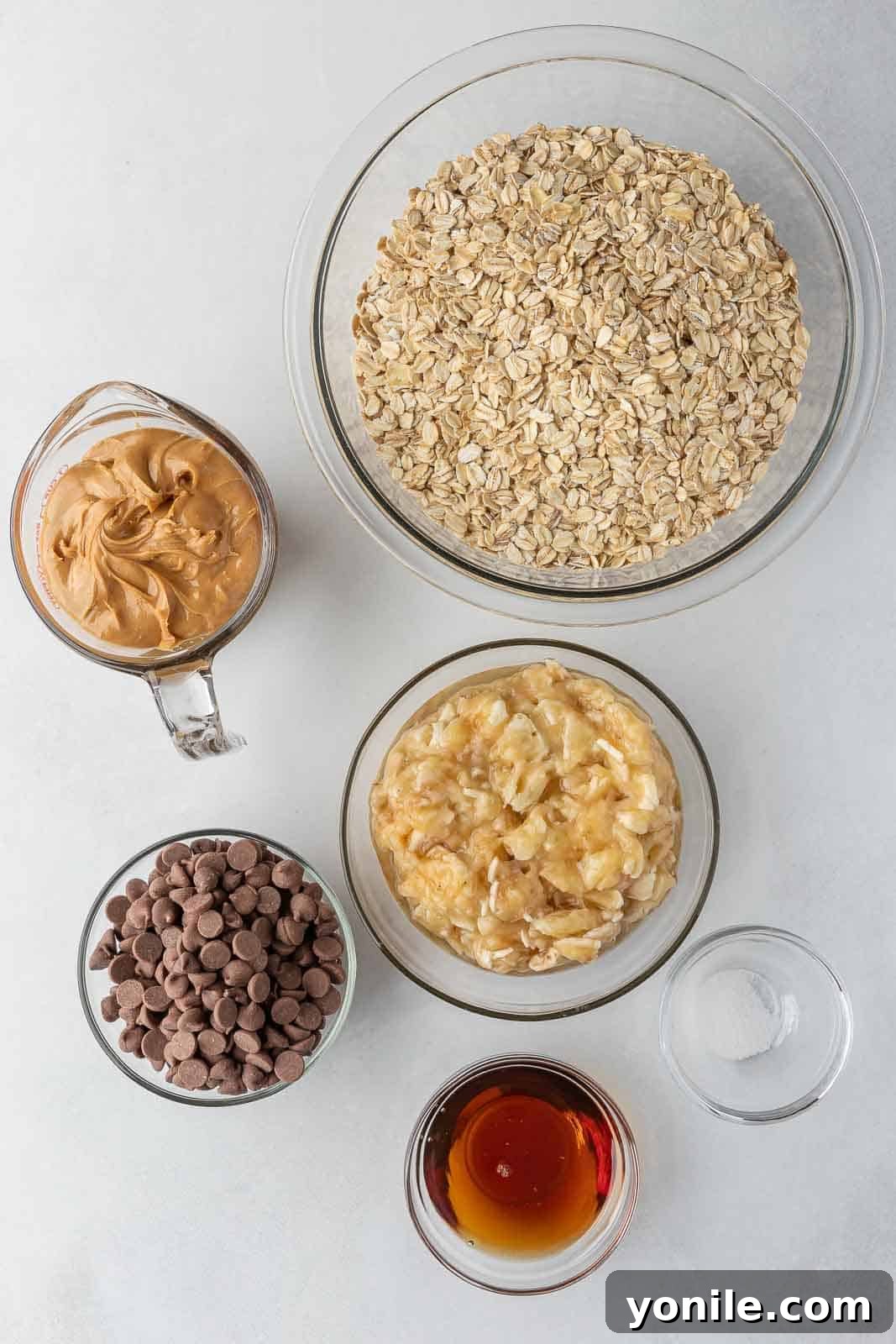 Chewy Chocolate Chip Peanut Butter Oatmeal Bars 3 Ingredients needed for chocolate chip peanut butter oatmeal bars.